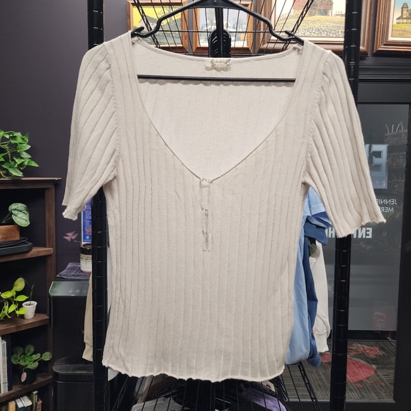 Free People Tops - FREE PEOPLE INTIMATELY FREE Wide Ribbed Short Sleeve Fitted Top S